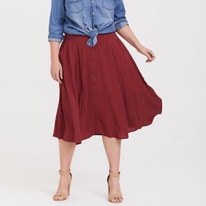 Torrid Burgundy Button Down Midi Skirt